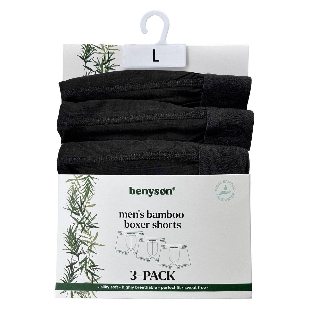 BENYSON men's bamboo viscose boxer shorts, 3 pcs, black