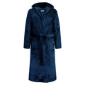 GAUBERT unisex fleece bathrobe with hood, long, navy
