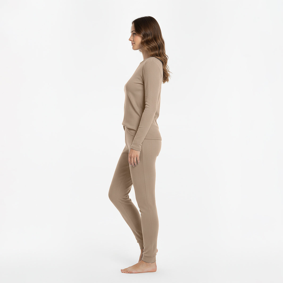 HEAT BOOSTER women's long-sleeve thermal top with soft fleece inside, beige