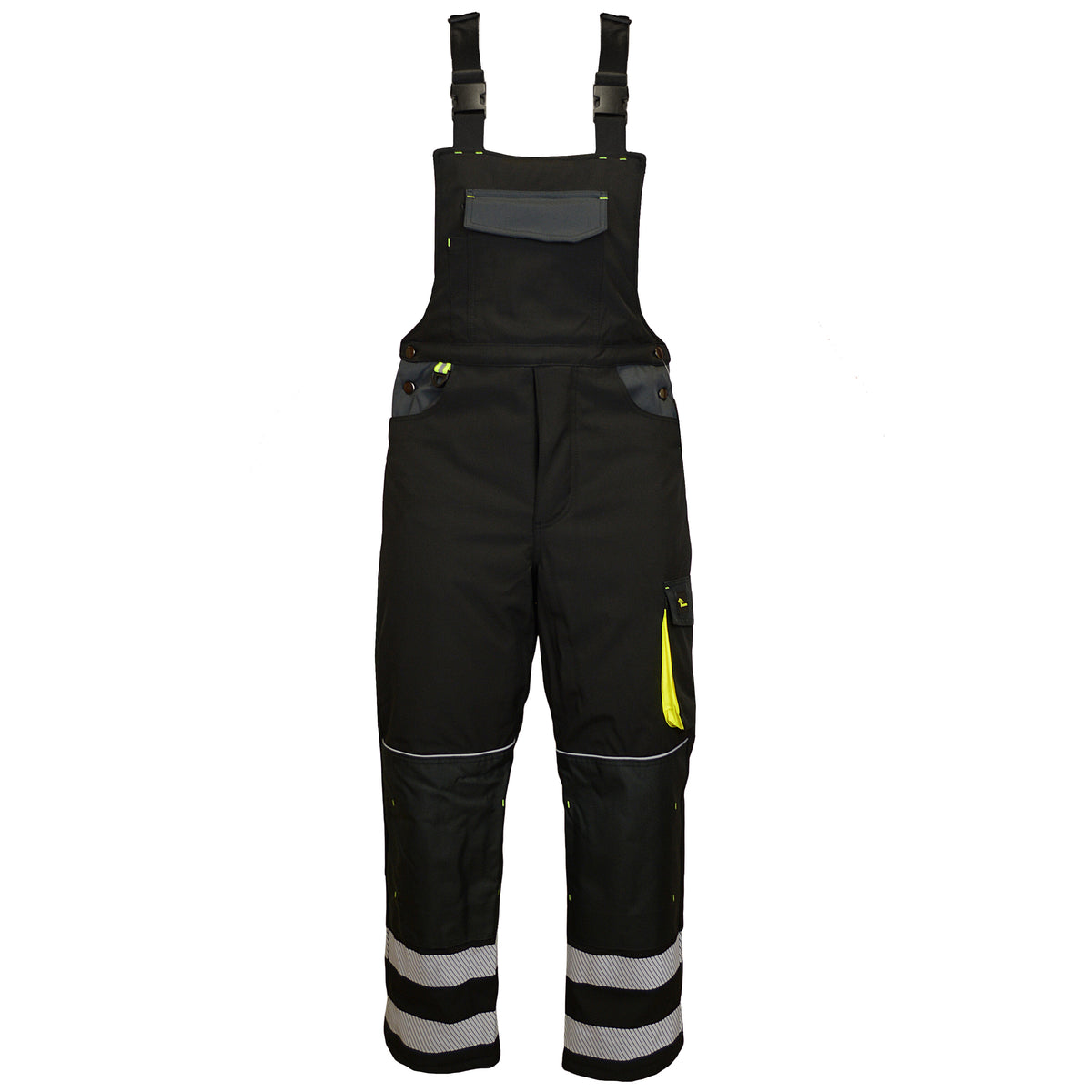 Winter work bib trousers with reflective tapes, black