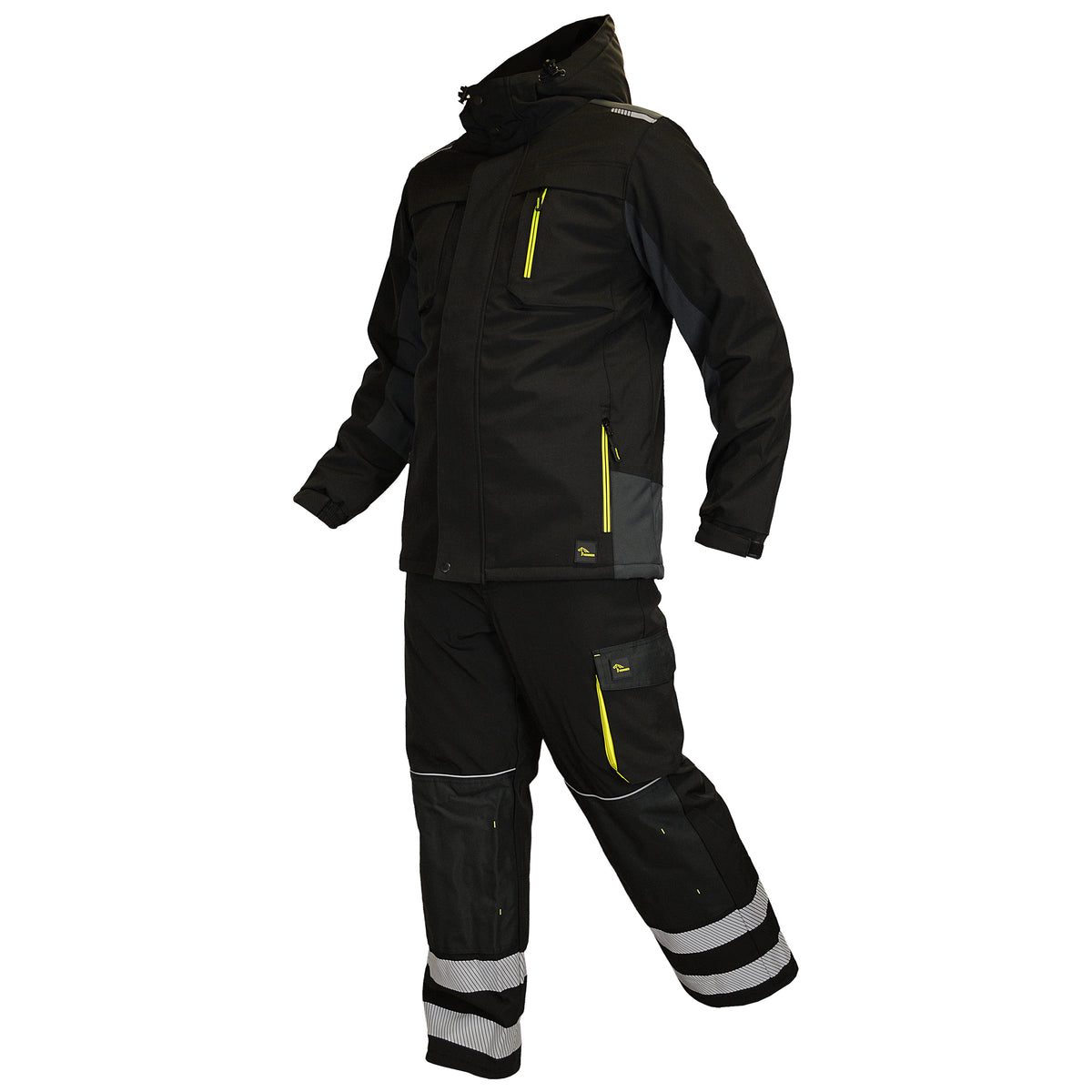 Winter work bib trousers with reflective tapes, black