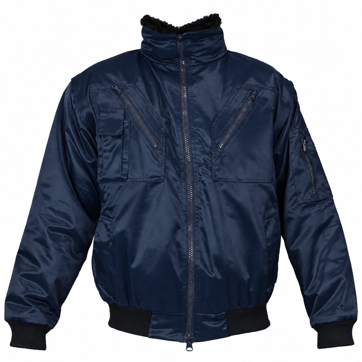 PILOT work jacket with detachable fur lining, black/blue