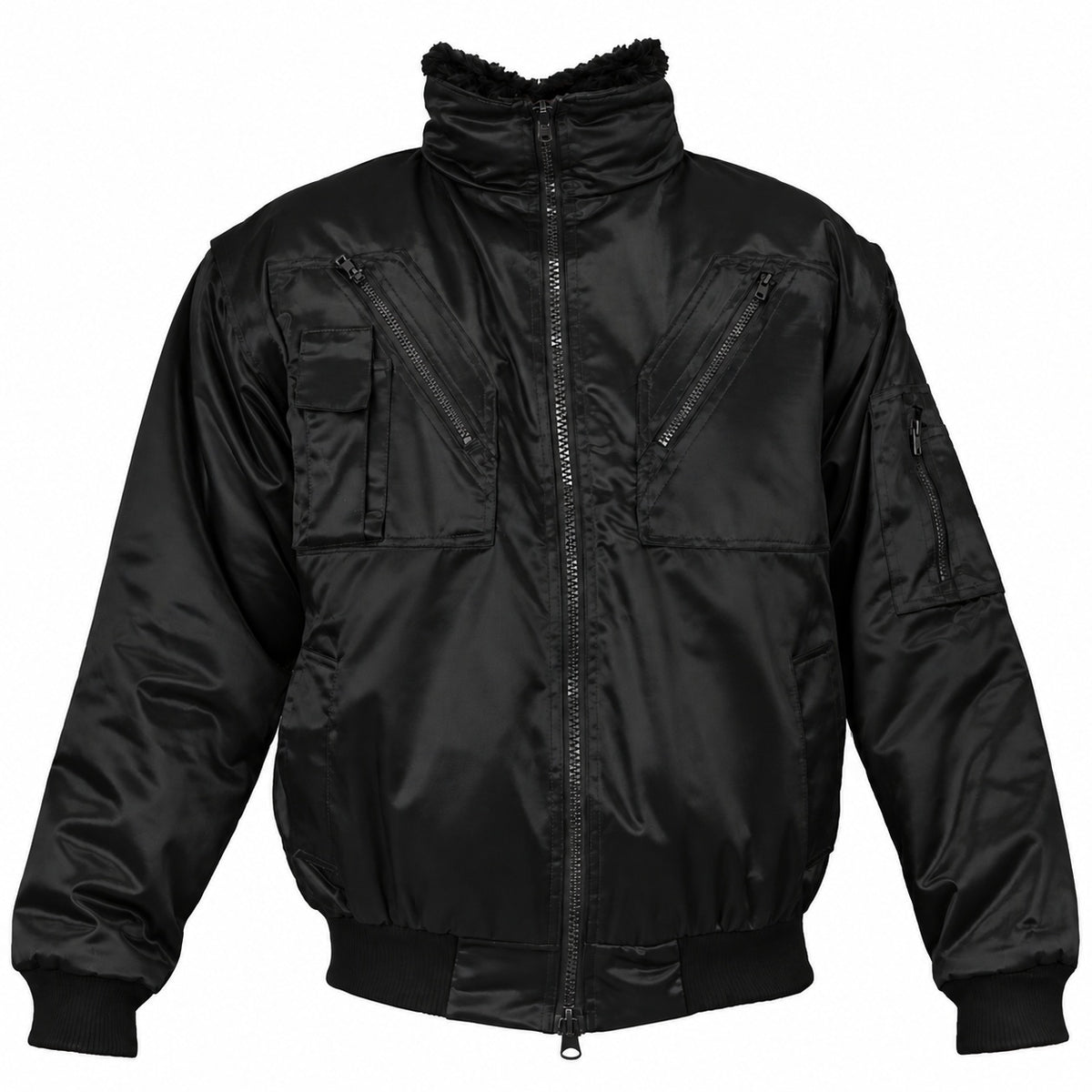 PILOT work jacket with detachable fur lining, black/blue