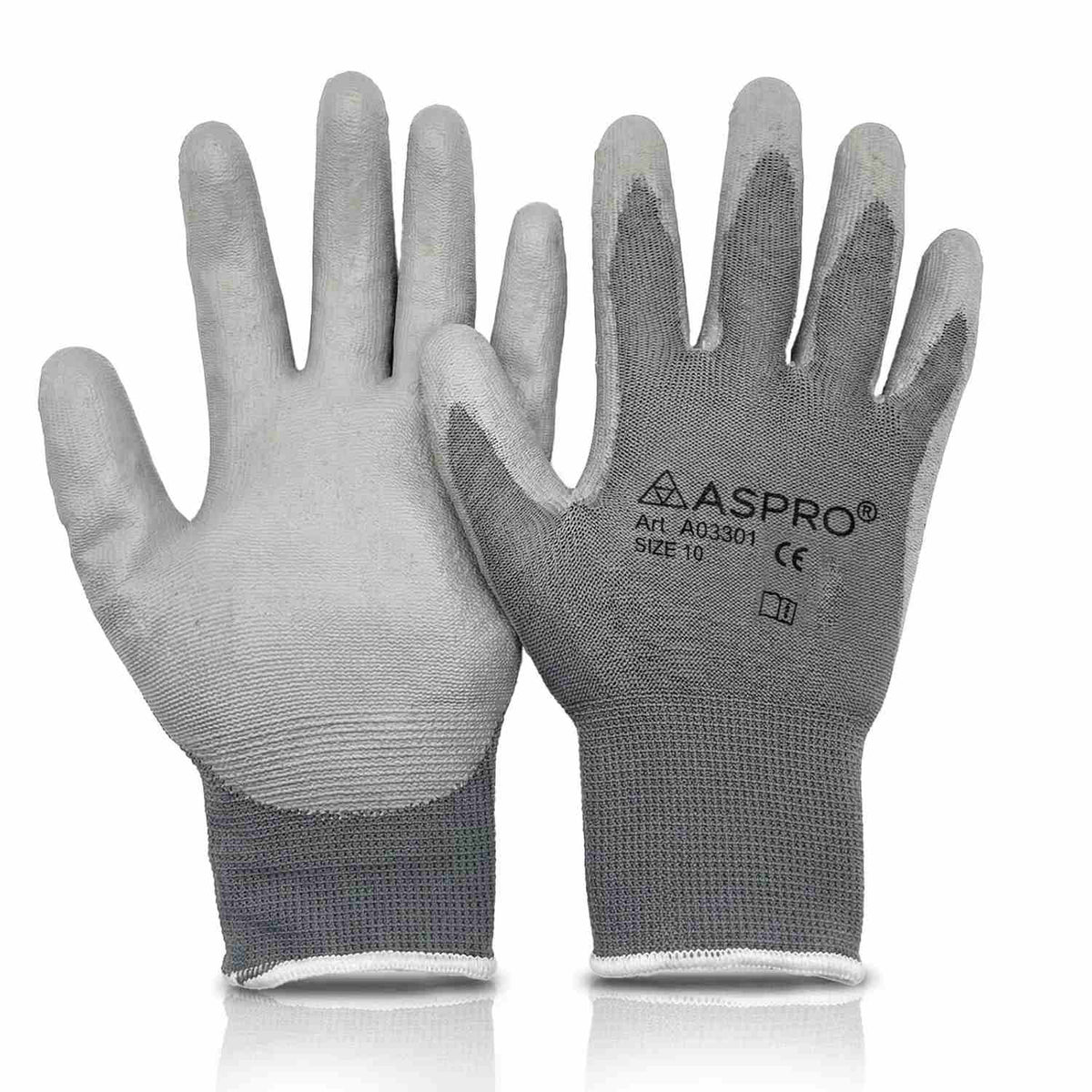 PU coated work gloves, grey, 12 pairs, individually packed