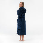 GAUBERT unisex fleece bathrobe with hood, long, navy