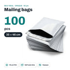 Poly mailing bags, 350 x 460 mm, 50 µm, white, 100 pcs
