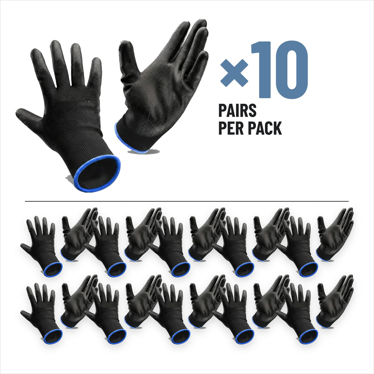 PU coated work gloves, black, 10 pairs, EN 388 4131X, size 11 (XXL)