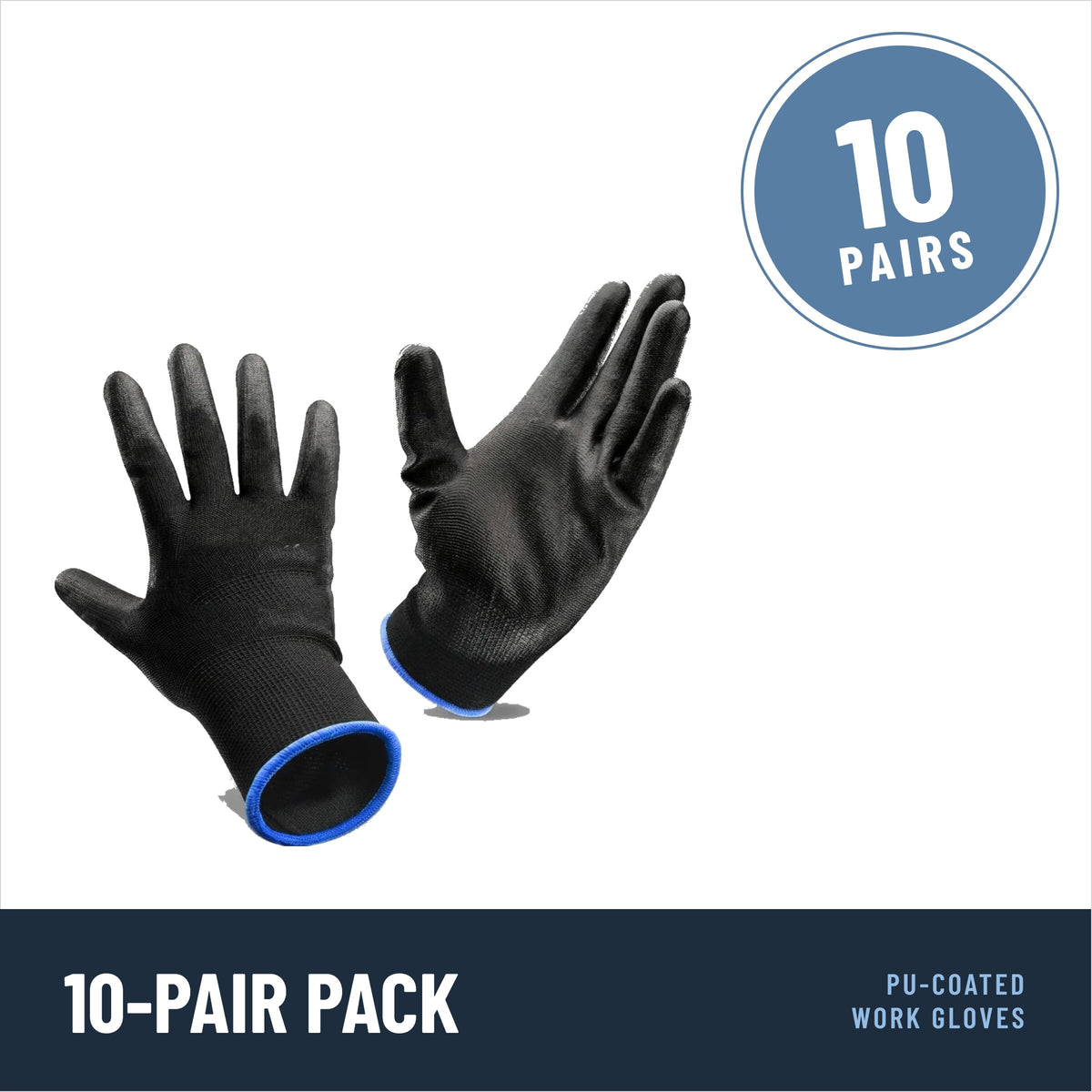 PU coated work gloves, black, 10 pairs, EN 388 4131X, size 10 (XL)