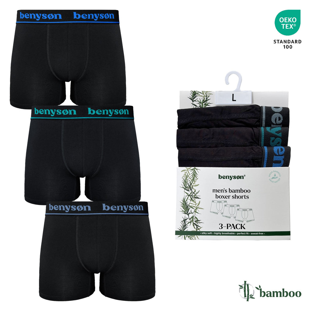 BENYSON men's bamboo viscose boxer shorts, 3 pcs, black with coloured waistband