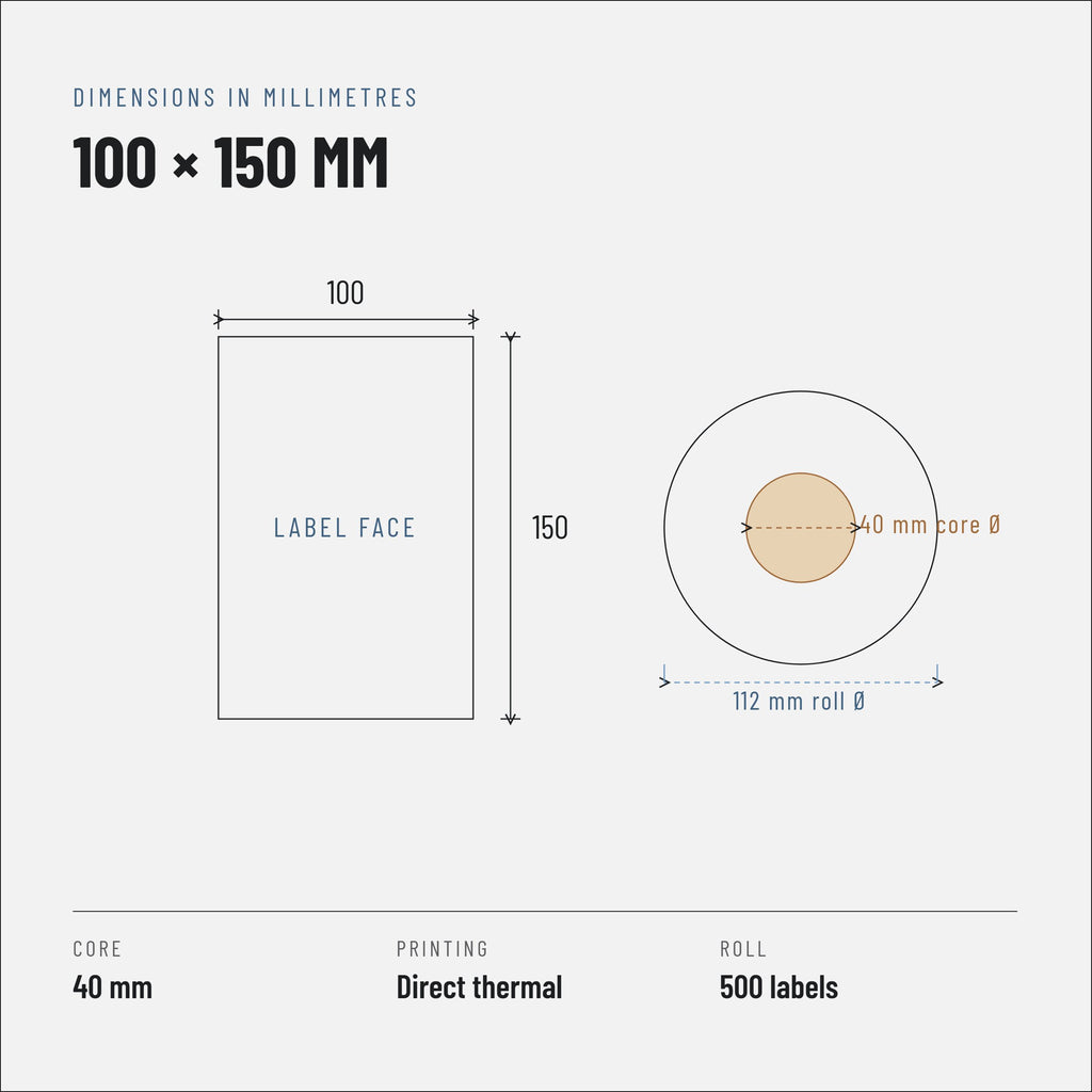 Thermal labels 100x150 mm, 500 labels per roll