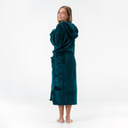 GAUBERT unisex fleece bathrobe with hood, long, teal