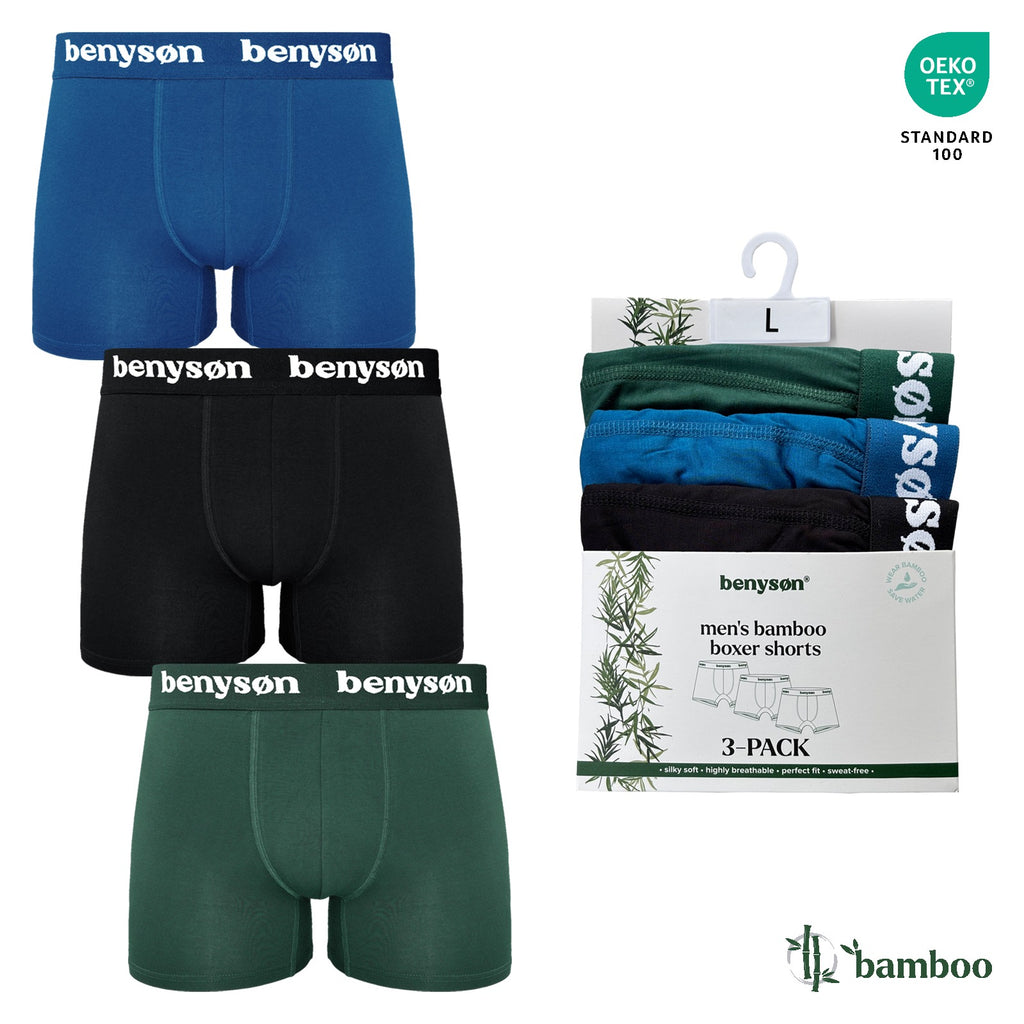 BENYSON men's bamboo viscose boxer shorts, 3 pcs, green, black, blue