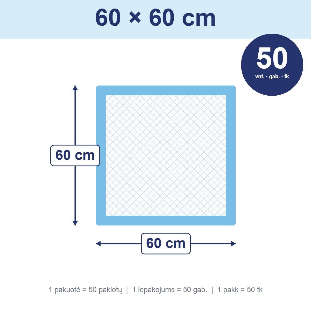 Hygiene pads for dogs and cats 60×60 cm, 50 pcs
