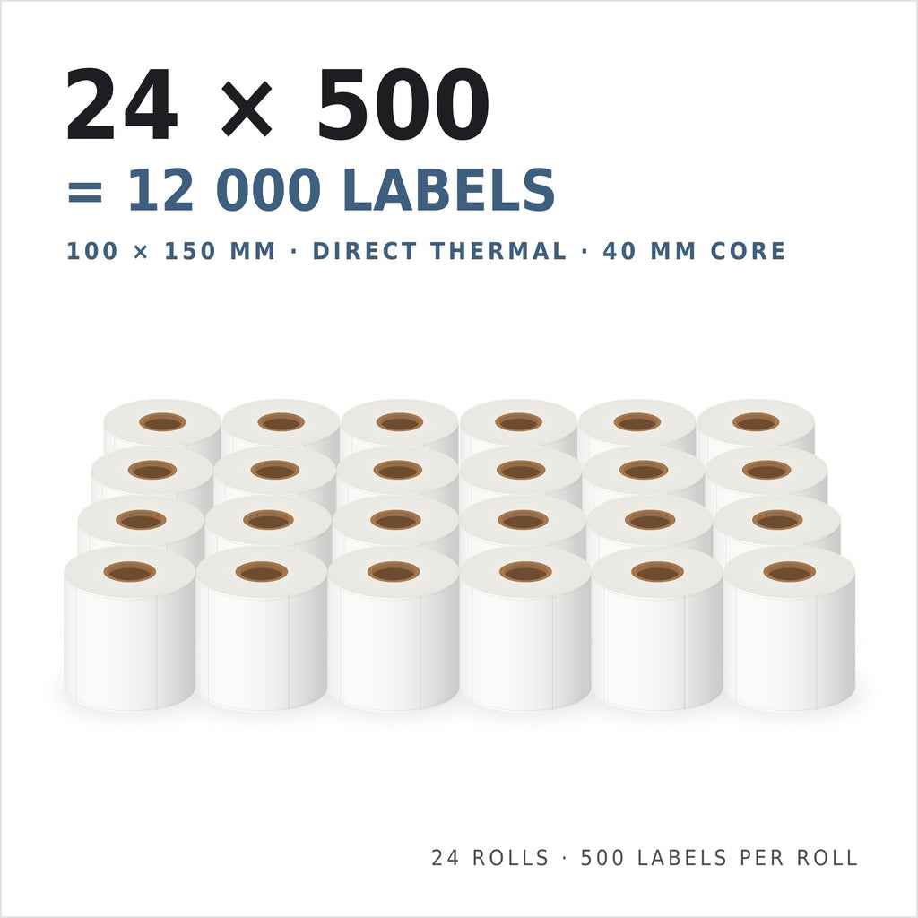 Riven Supply thermal labels 100x150 mm, 24 rolls of 500 (12,000 labels)