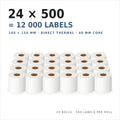 Riven Supply thermal labels 100x150 mm, 24 rolls of 500 (12,000 labels)