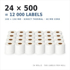 Riven Supply thermal labels 100x150 mm, 24 rolls of 500 (12,000 labels)