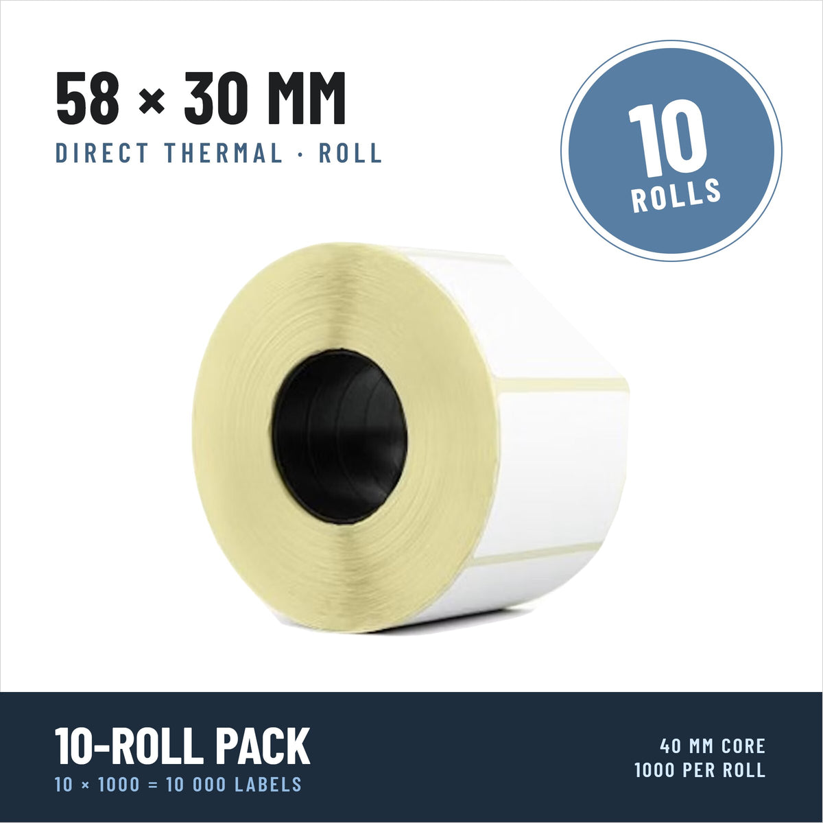 Thermal labels 58x30 mm, 10 rolls of 1000
