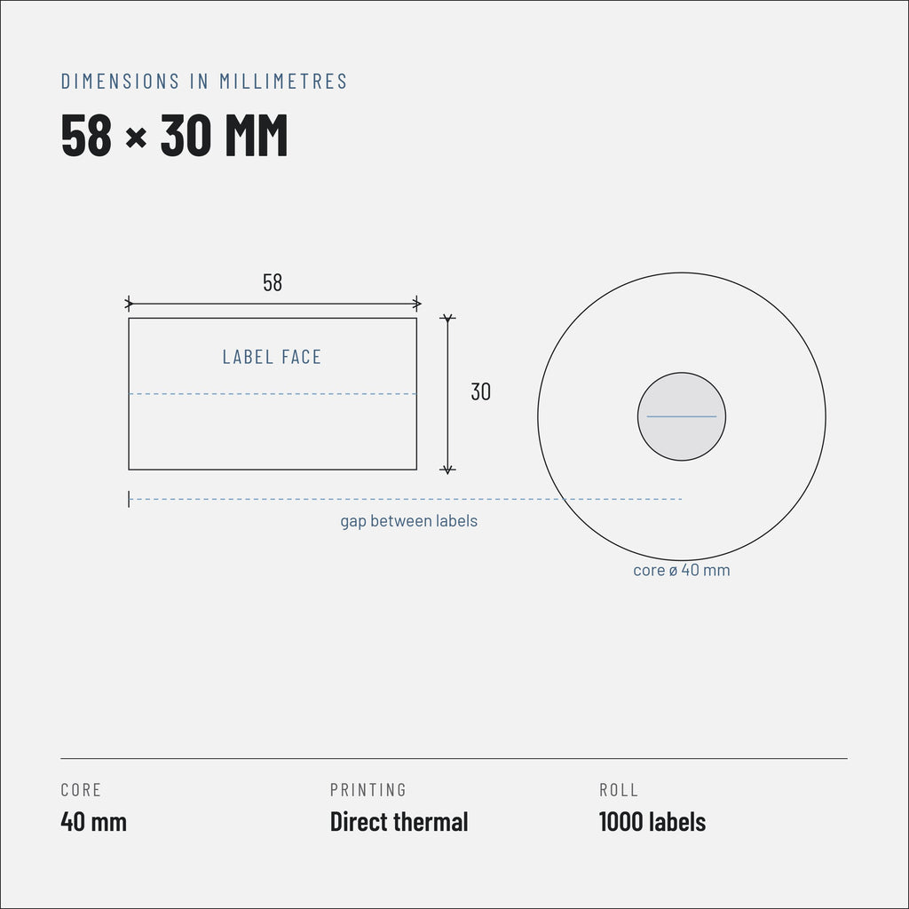 Thermal labels 58x30 mm, 10 rolls of 1000