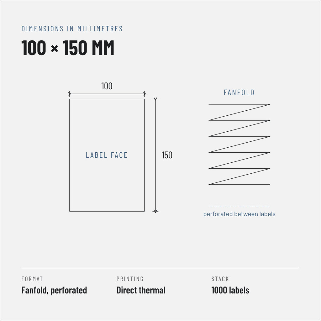 Thermal labels 100x150 mm, fanfold, 1000 labels
